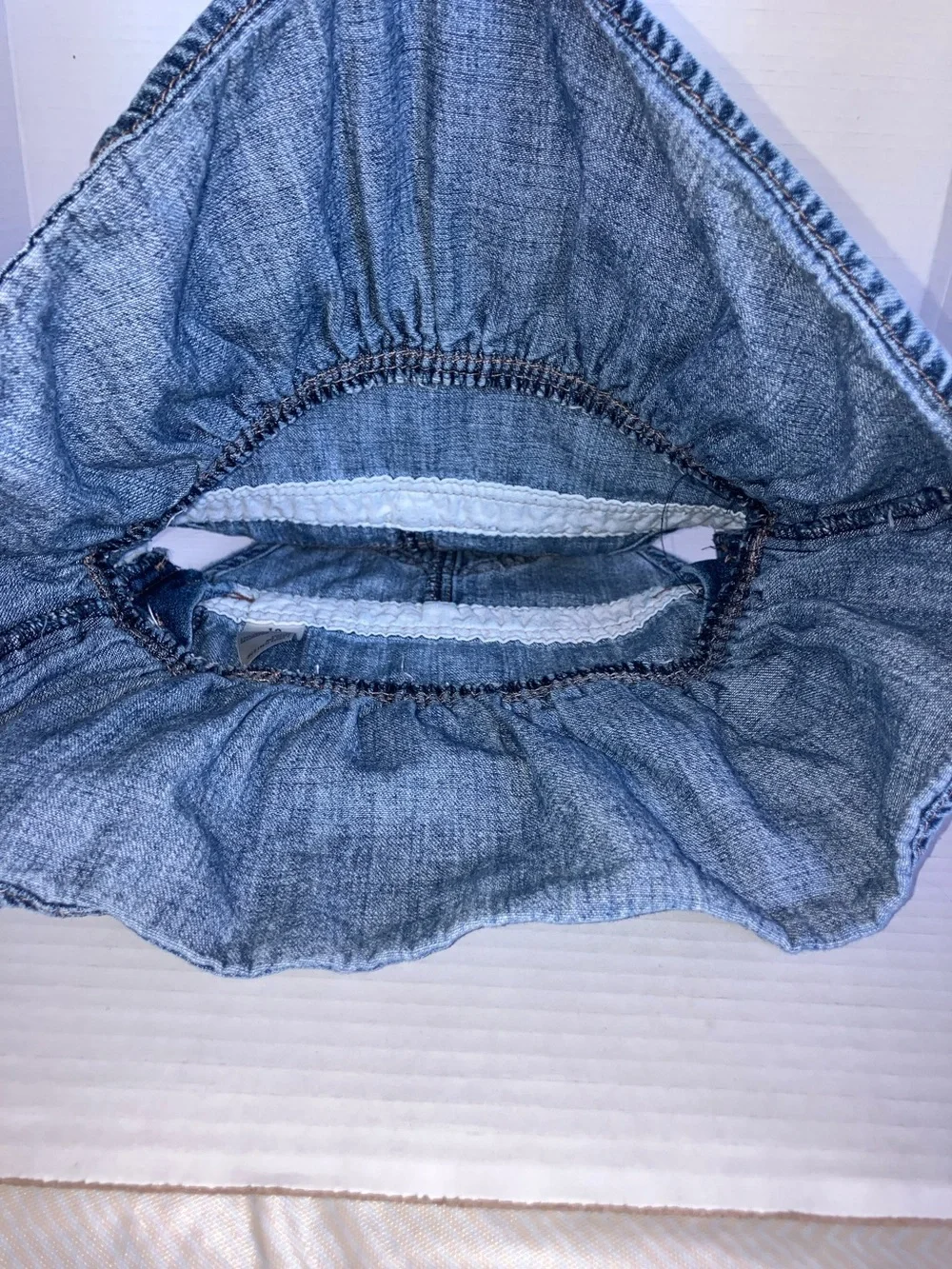 OshKosh Girl Blue Denim Ruffle Overall Jumper Dress Heart Pocket 18 mo‎ Adjust